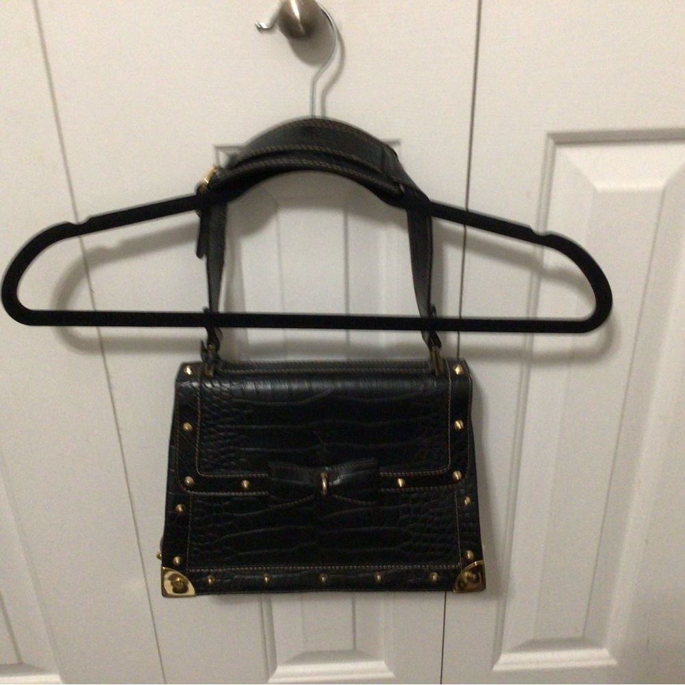 Elegant Black Crocodile-Embossed Handbag